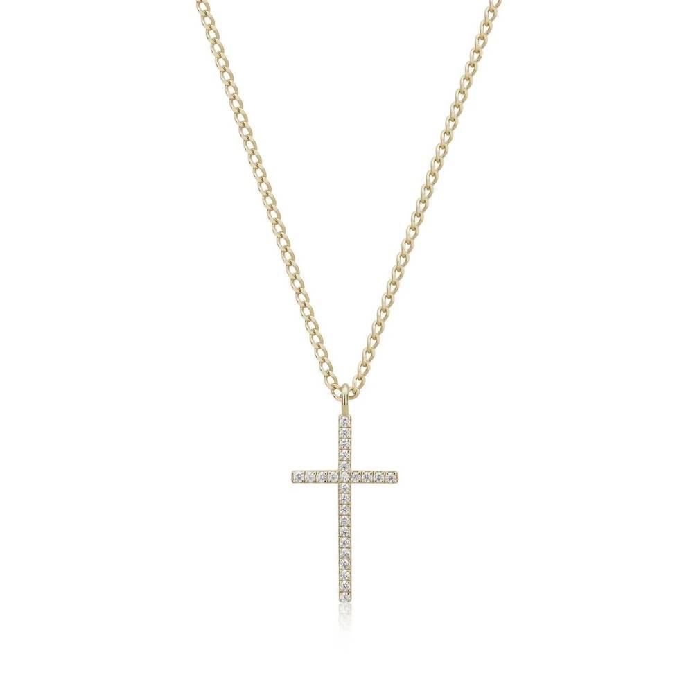 NEW EKLEXIC women's cz cross pendant necklace in 14k gold vermeil